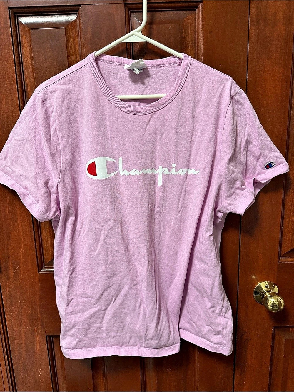 Champion Classic T-Shirt with Script Logo Pink Short Sleeve Tee